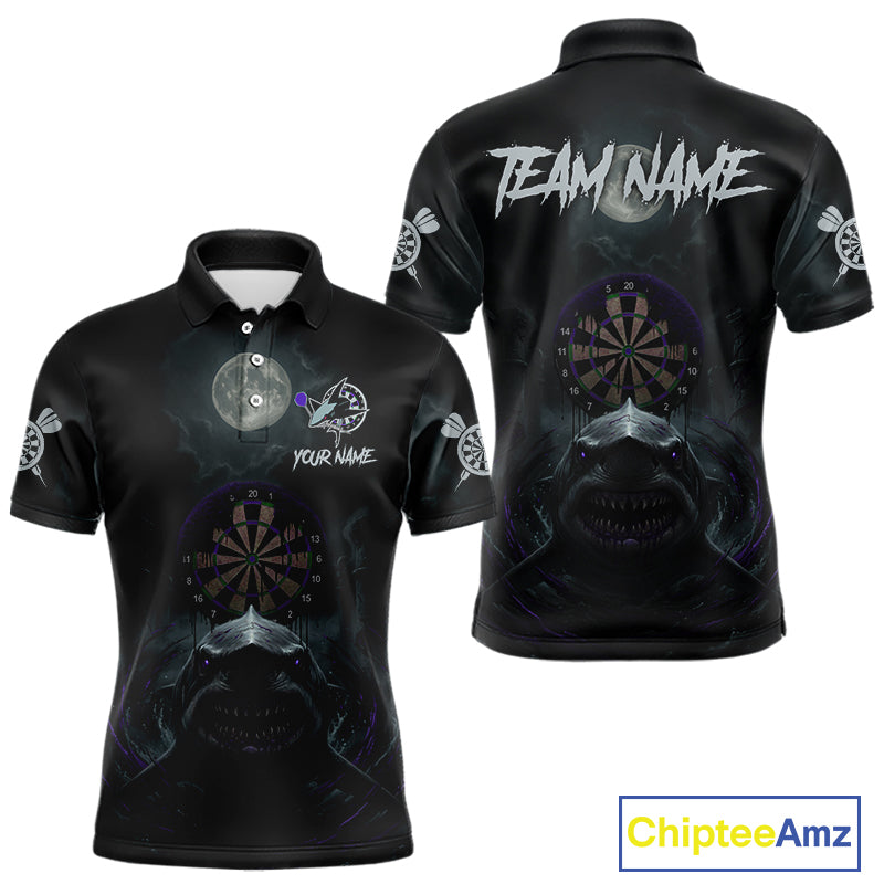 Black And Purple Gothic Shark Dartboard Custom Men Darts Polo Shirt Shark Dart Jerseys NYN1923