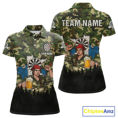 Custom Camouflage Human & Funny Beer Bull Dartboard Women Darts Polo Shirt Dart Jerseys NYN1925