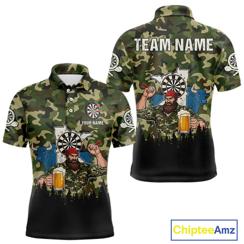 Custom Camouflage Human & Funny Beer Bull Dartboard Men Darts Polo Shirt Dart Jerseys NYN1925