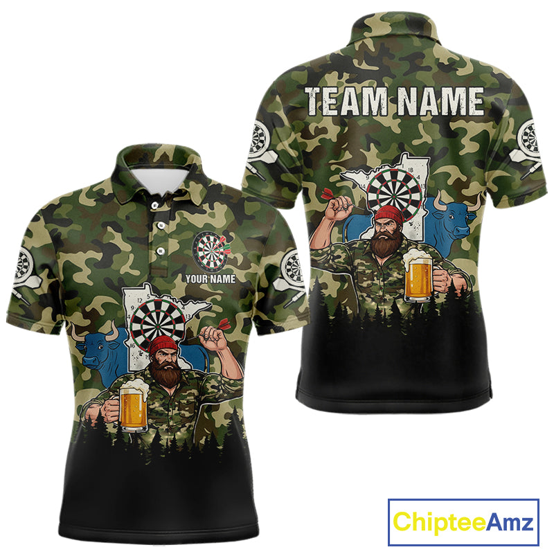 Custom Camouflage Human & Funny Beer Bull Dartboard Men Darts Polo Shirt Dart Jerseys NYN1925