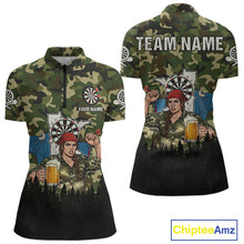 Load image into Gallery viewer, Custom Camouflage Human &amp; Funny Beer Bull Dartboard Women Darts Quarter-Zip Shirt Dart Jerseys NYN1925