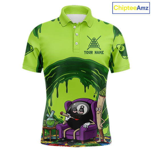 Green Dripping Funny Smoking 8 Ball Billiard Pool Shirt For Men Custom Billiard Team Jerseys NYN3047