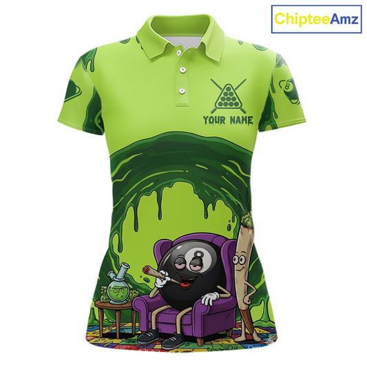 Green Dripping Funny Smoking 8 Ball Billiard Pool Shirt For Women Custom Billiard Team Jerseys NYN3047