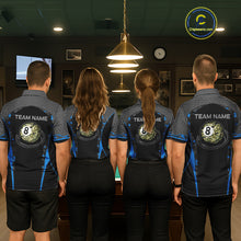 Load image into Gallery viewer, Camo 8 Ball Pool Billiard Polo &amp; 1/4-Zip Shirt For Men Custom Blue And Black Billiard Team Attire NYN3049