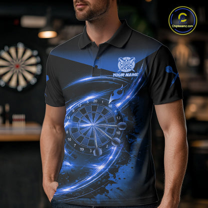 Thunder Blue Dartboard Mens Dart Polo & 1/4-Zip Shirt Custom Name Splatter Dart Jersey For Darters NYN3208
