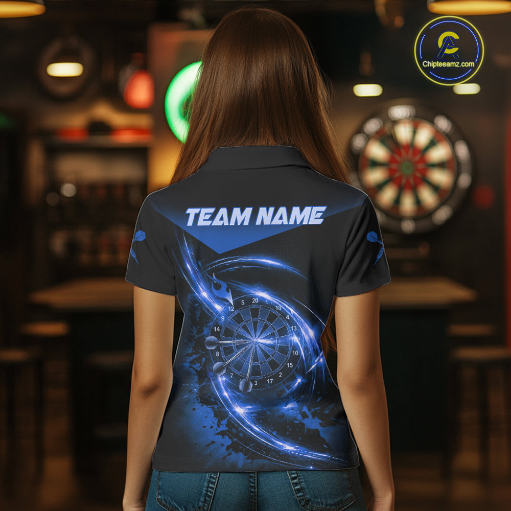 Thunder Blue Dartboard Women Dart Polo & 1/4-Zip Shirt Custom Name Splatter Dart Jersey For Darters NYN3208