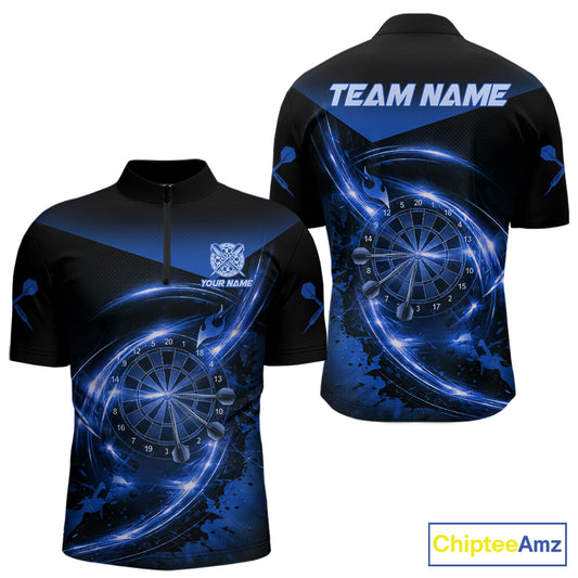 Thunder Blue Dartboard Mens Dart Polo & 1/4-Zip Shirt Custom Name Splatter Dart Jersey For Darters NYN3208