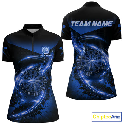 Thunder Blue Dartboard Women Dart Polo & 1/4-Zip Shirt Custom Name Splatter Dart Jersey For Darters NYN3208