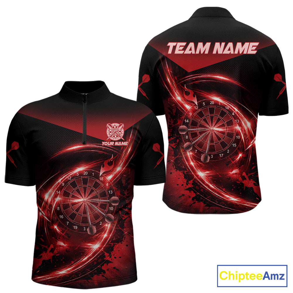 Thunder Red Dartboard Mens Dart Polo & 1/4-Zip Shirt Custom Name Splatter Dart Jersey For Darters NYN3209