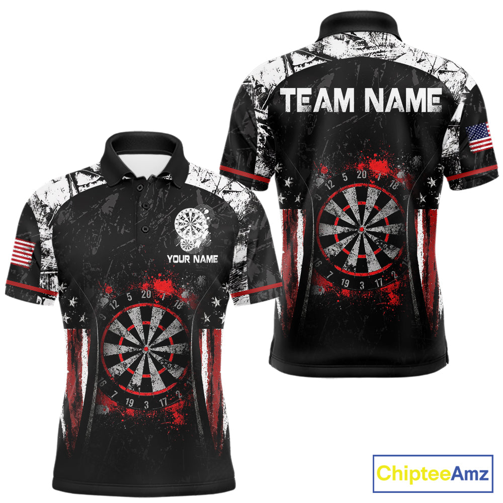 Black, White And Red Splatter Dartboard Men Dart Shirt Custom Grunge US Flag Dart Team Attire NYN3212