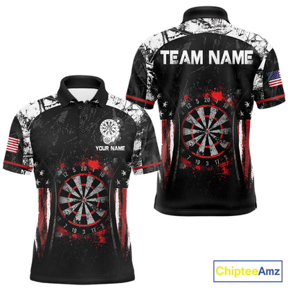 Black, White And Red Splatter Dartboard Men Dart Shirt Custom Grunge US Flag Dart Team Attire NYN3212