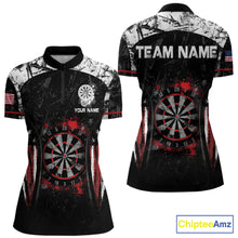 Load image into Gallery viewer, Black, White And Red Splatter Dartboard Women Dart Shirt Custom Grunge US Flag Dart Team Attire NYN3212