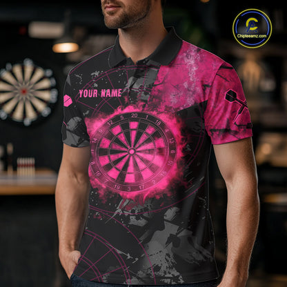 Black And Pink Smoking Dartboard Men Dart Polo 1/4-Zip Shirt Custom Grunge Dart Team Attire NYN3214