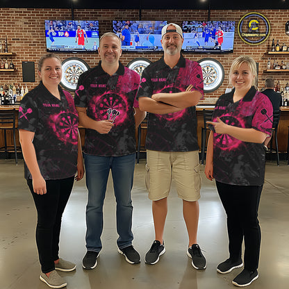 Black And Pink Smoking Dartboard Women Dart Polo 1/4-Zip Shirt Custom Grunge Dart Team Attire NYN3214