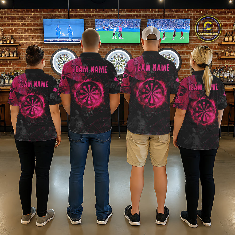 Black And Pink Smoking Dartboard Women Dart Polo 1/4-Zip Shirt Custom Grunge Dart Team Attire NYN3214