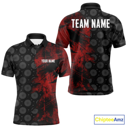 Red Grunge Splatter Men Dart Shirt Personalized Dartboard & Arrow Pattern Dart Team Attire NYN3215