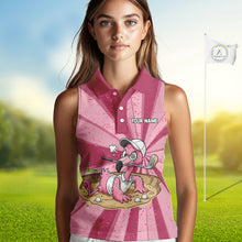 Load image into Gallery viewer, Womens Funny Flamingo Golf Shirts Grunge Pink Golf Clothing Custom Golf Sleeveless Polo, Golf Upf Shirts NYN3764