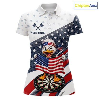 Funny Duck Patriotic Dart Shirt For Women Custom American Flag Darts Team Outfits, Darts Gifts NYN4074