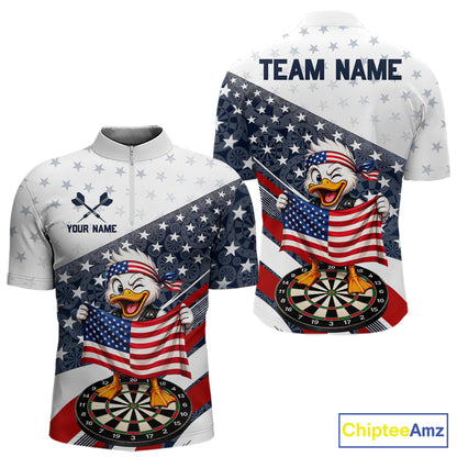 Funny Duck Patriotic Dart Shirt For Men Custom American Flag Darts Team Outfits, Darts Gifts NYN4074