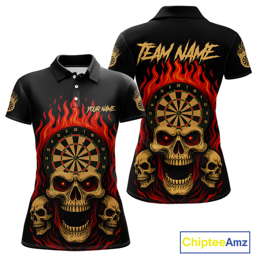 Custom Grunge Horror Skull Fire Flame Dartboard Dart Polo Jerseys For Women Dart Gifts NYN1648
