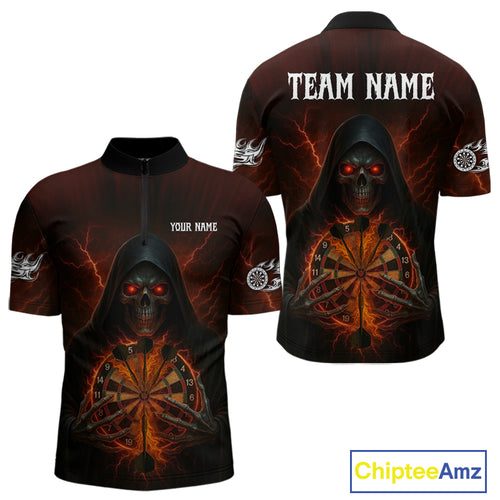 Custom Lightning Red Bone Skeleton Dartboard Dart Men Quarter-Zip Jerseys Dart Shirt Gifts NYN1649