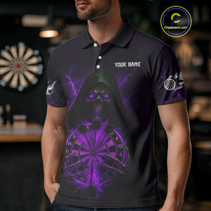Custom Lightning Purple Bone Skeleton Dartboard Dart Men Polo Jerseys Dart Shirt Gifts NYN1650