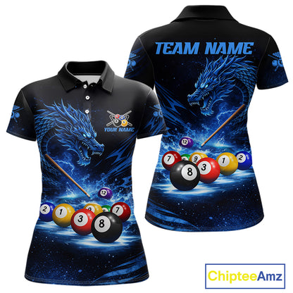 Blue Funny Dragon Thunder Ball Pool Billiard Team Shirt For Women Custom Billiards Ball Attire NYN2469