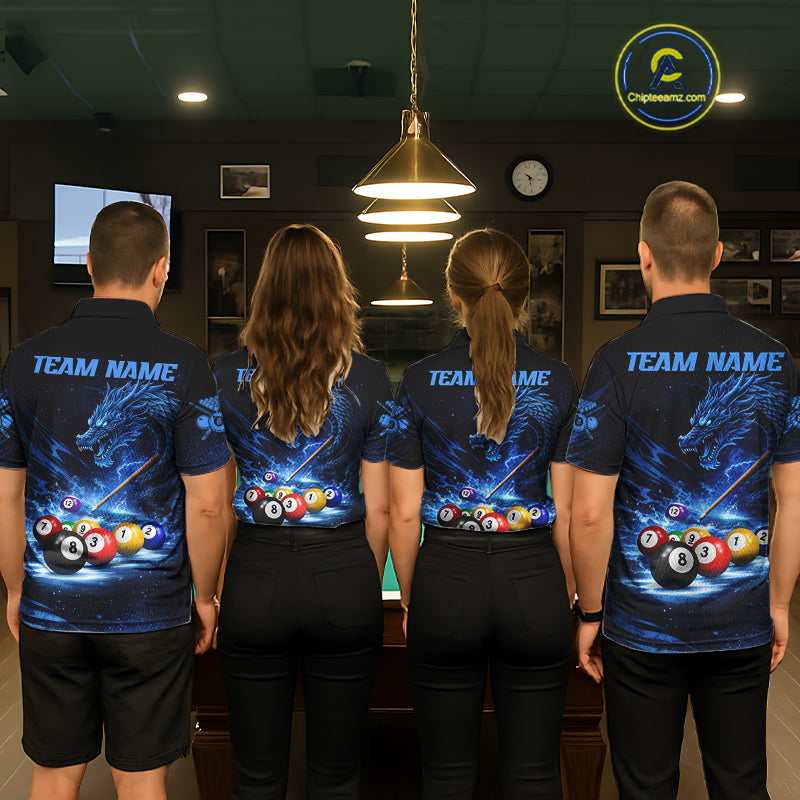 Blue Funny Dragon Thunder Ball Pool Billiard Team Shirt For Women Custom Billiards Ball Attire NYN2469