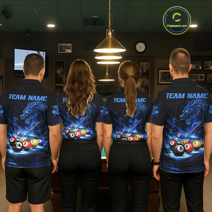 Blue Funny Dragon Thunder Ball Pool Billiard Team Shirt For Women Custom Billiards Ball Attire NYN2469