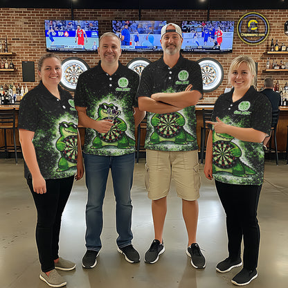 White And Green Funny Crocodile Hold Dartboard Dart 1/4-Zip Shirts For Women Custom Dart Team Shirts NYN2675