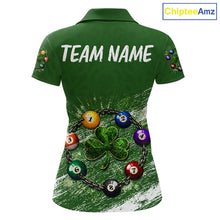 Load image into Gallery viewer, White Green Grunge Shamrock 8 Ball Women Billiards Shirt Personalized St Patrick's Day Pool Balls Shirt NYN2678