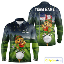 Load image into Gallery viewer, Men's American Flag Golden Retriever golf polo shirt mockup patriotic golf team outfit