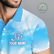 Load image into Gallery viewer, Man wearing tropical parrot golf polo shirt during summer golf outing