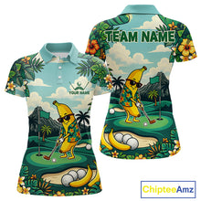 Load image into Gallery viewer, Women's funny banana golfer golf polo shirt mockup monstera tropical golf apparel