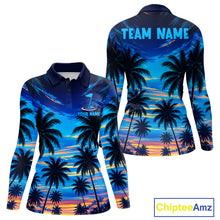 Load image into Gallery viewer, Women's sunset tropical palm tree golf polo shirt mockup personalized golf apparel