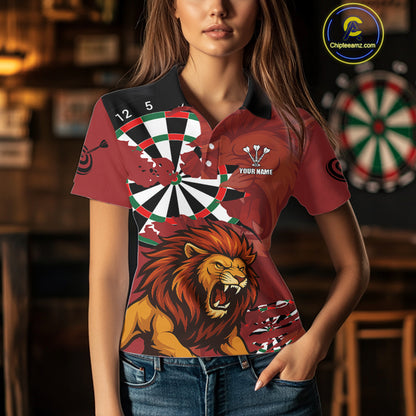 Lion Scratched Dartboard Women's Darts Shirt Polo Jersey Custom Name For Players NYN0739