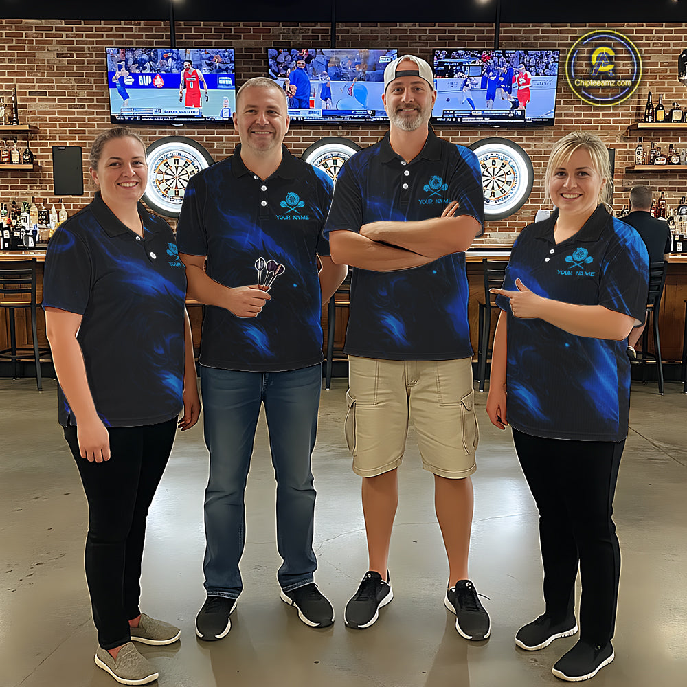 Personalized Black And Blue Flames Dragon Dart Quarter-Zip Shirts For Women Dart Team Jerseys NYN2188