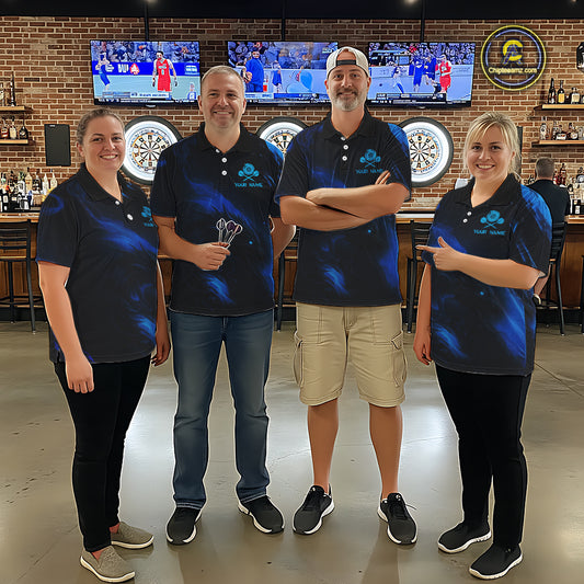 Personalized Black And Blue Flames Dragon Dart Quarter-Zip Shirts For Men Dart Team Jerseys NYN2188