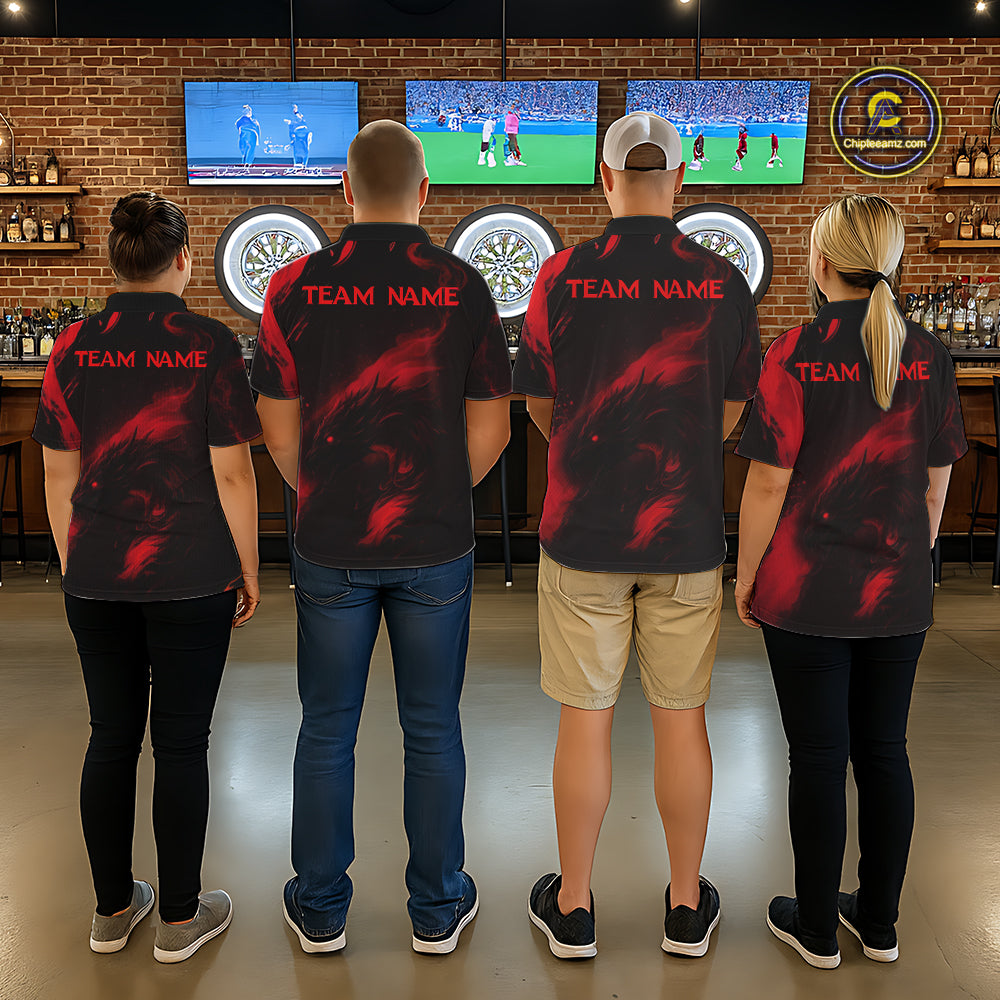 Personalized Black And Red Flames Dragon Dart Polo Shirts For Women Dart Team Jerseys NYN2189