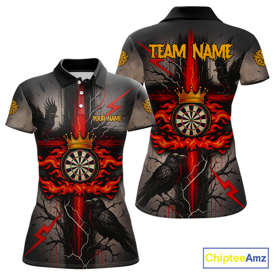 Personalized Raven Red Flames Crown Darts Polo Shirts For Women Cross Dart Gothic Jerseys NYN2194