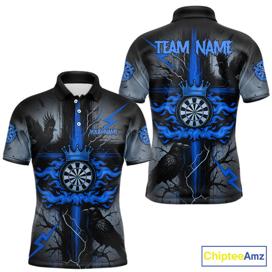 Personalized Raven Blue Flames Crown Darts Polo Shirts For Men Cross Dart Gothic Jerseys NYN2196
