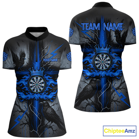 Personalized Raven Blue Flames Crown Darts Quarter-Zip  Shirts For Women Cross Dart Gothic Jerseys NYN2196