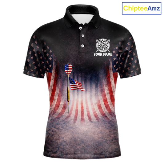 American Flag Grunge Dart Arrow Patriotic Dart Polo Shirts For Men Custom Name For Dart Players NYN2685