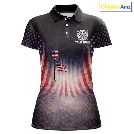 American Flag Grunge Dart Arrow Patriotic Dart Polo Shirts For Women Custom Name For Dart Players NYN2685