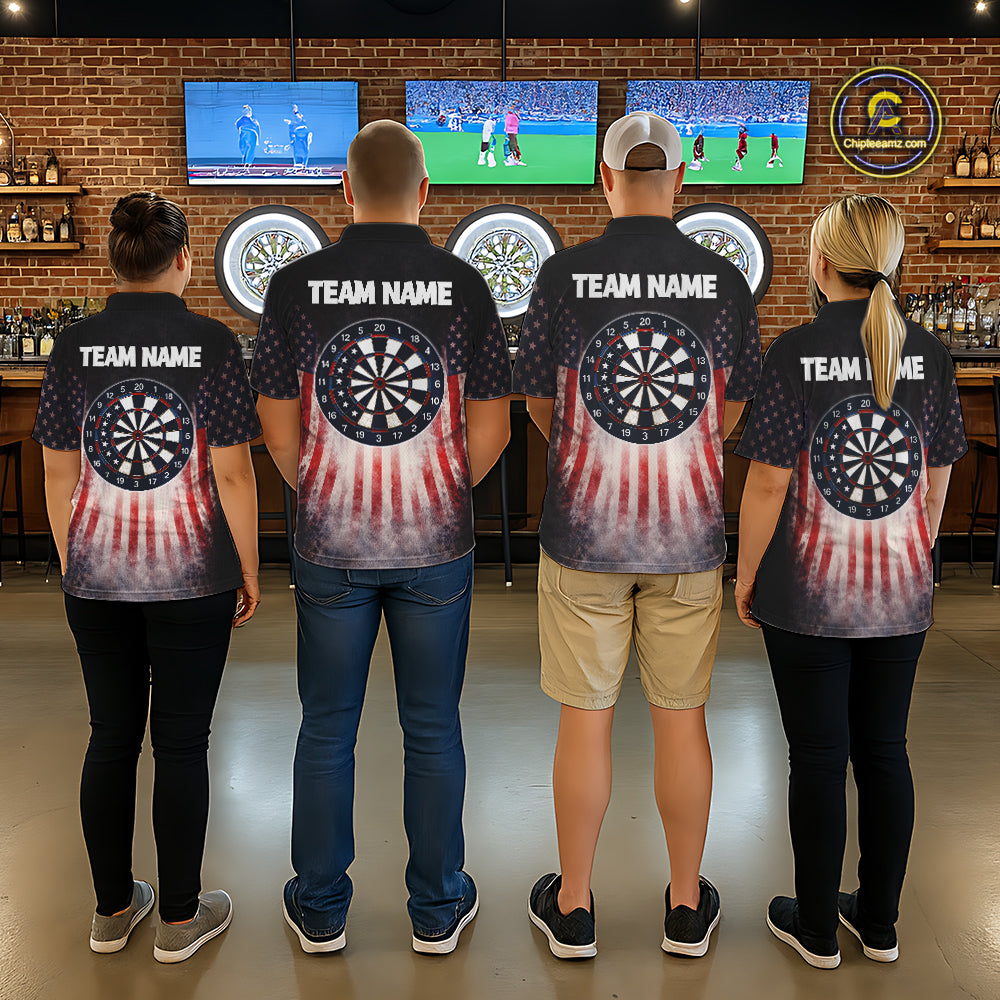 American Flag Grunge Dart Arrow Patriotic Dart 1/4-Zip Shirts For Women Custom Name For Dart Players NYN2685