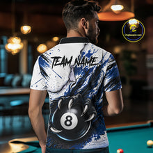 Load image into Gallery viewer, White And Blue Claws 8 Ball Billiard Pool Shirt For Men Custom Billiard Attire Team Jersey NYN3064