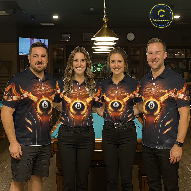 Fire Flame 8 Ball Billiard Pool Shirt For Women Personalized Red Hexagon Billiard Clothing Jersey NYN3067