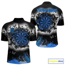 Load image into Gallery viewer, Men's white blue black grunge butterfly dart quarter zip shirt mockup custom dart team apparel