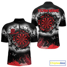 Load image into Gallery viewer, Men's white red black grunge butterfly dart quarter zip shirt mockup custom dart team apparel