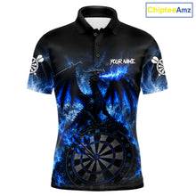 Load image into Gallery viewer, Men's thunder dragon dart polo shirt mockup lightning blue dart team jersey